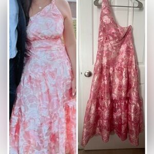 Lulu's Pink Floral One-Shoulder Tiered Evening Dress
